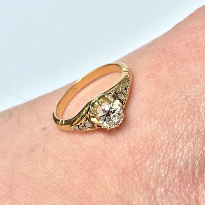 Złoty pierścionek 14K BRYLANTY 0.50ct VVS2/E r.10
