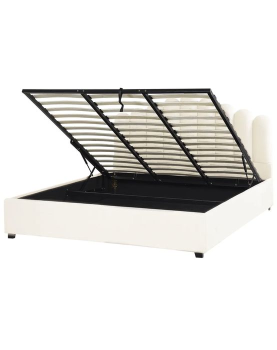 Cama com arrumação Veludo 180 x 200 cm Branco creme + colchão de molas