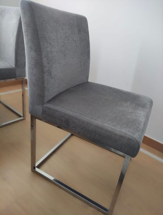 Mesa de Jantar em Inox, Vidro e Madeira + 6 Cadeiras