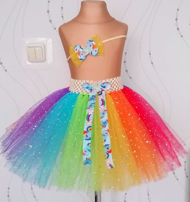 Spódniczka tutu błyszcząca tiul Pony tęczowa kolorowa Rainbowdash