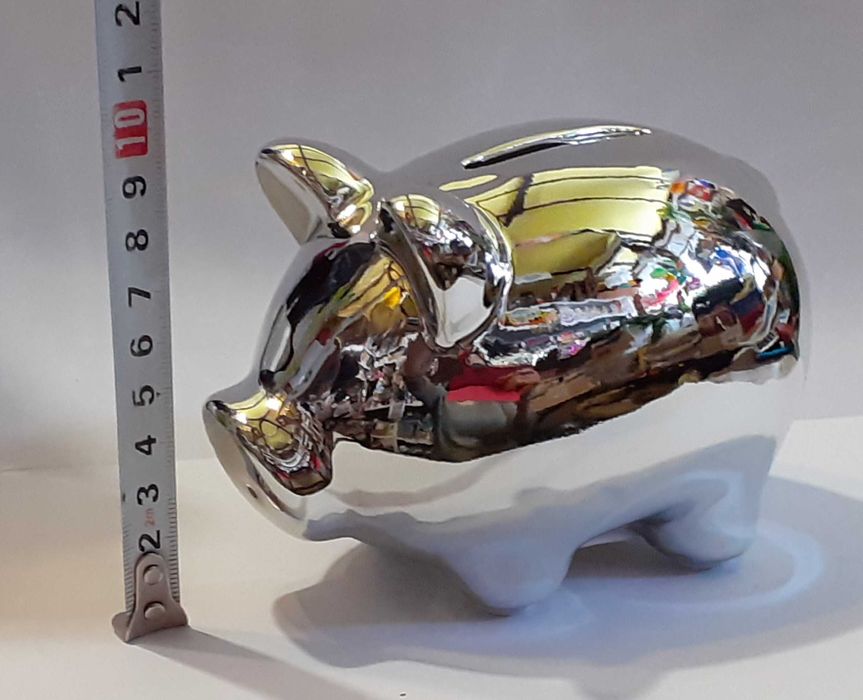 Skarbonka  mała  świnka srebrna ceramiczna