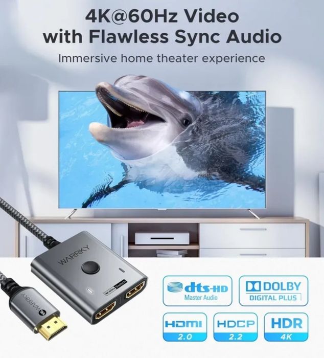 Відеокомутатор Warrky 4k HDMI 60Hz HDCP 2.2 HDR
Широка сумісність: ід