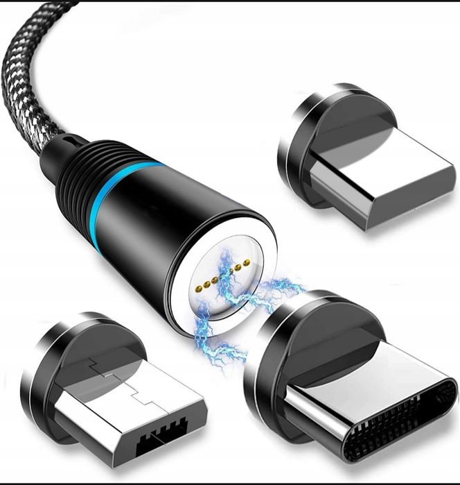 Kabel magnetyczny 3w1 DO IPHONE MICRO USB TYP-C 1m