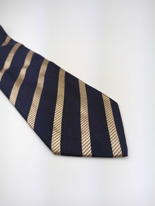 Cade włoski granatowy jedwabny krawat w paski am112