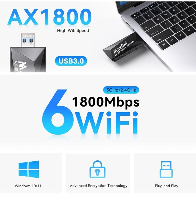 Maxuni AX1800 USB WiFi Adapter do PC, Bezprzewodowy Adapter Sieciowy