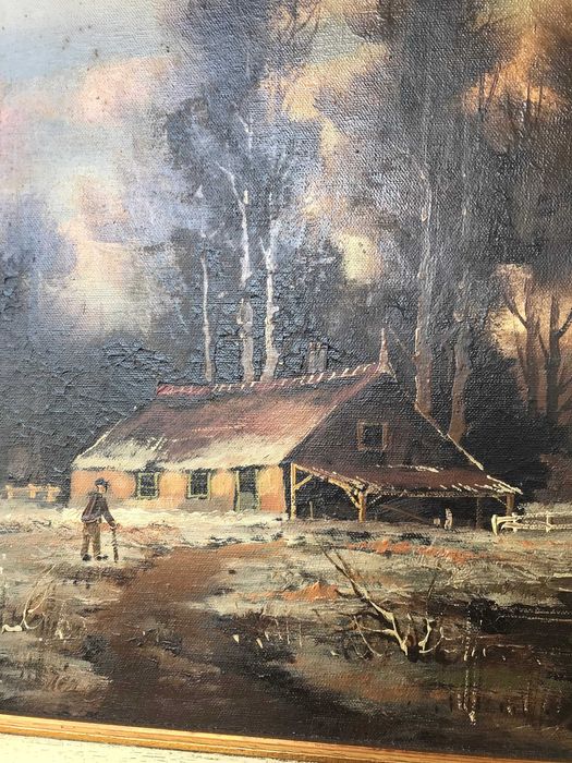 Oryginalny Obraz Olejny Dom nad Jeziorem