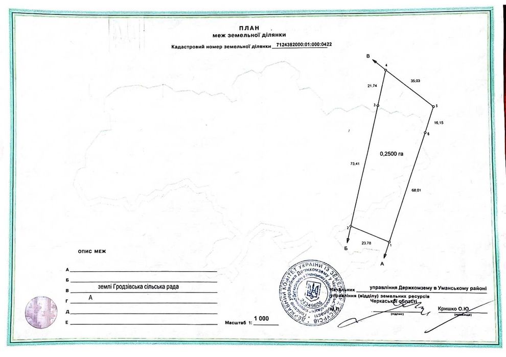 Земельні ділянки 1.05 га (0,36 та 0.69) в с. Гродзеве Уманський район