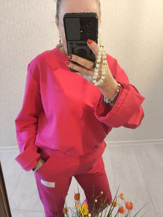 Lamu piękny dres komplet fuksja bawełna l xl XXL
