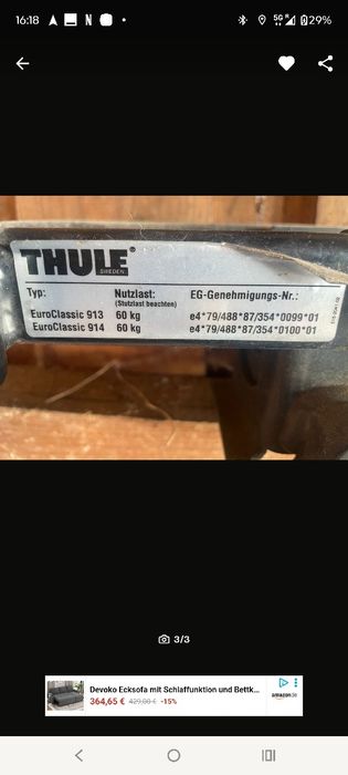 Thule 913 bagażnik rowerowy ładowność 60kg