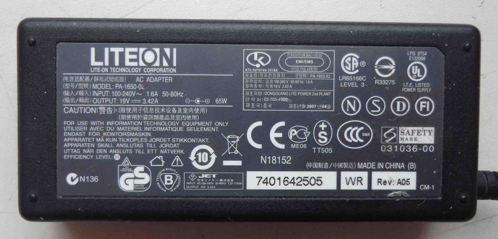 Блок питания Liteon PA-1650-02 19V 3.42A зарядка