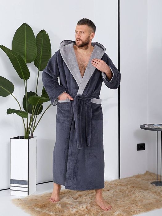 Халат чоловічий теплий довгий з капюшоном.Махровий халат.Хл.2хл,3,4хл