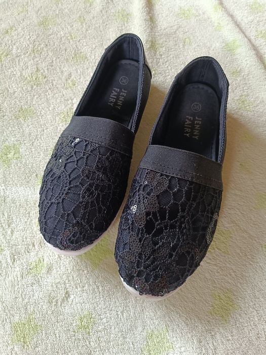 Espadryle dziewczęce dla nastolatki eleganckie wyjściowe czarne buty d