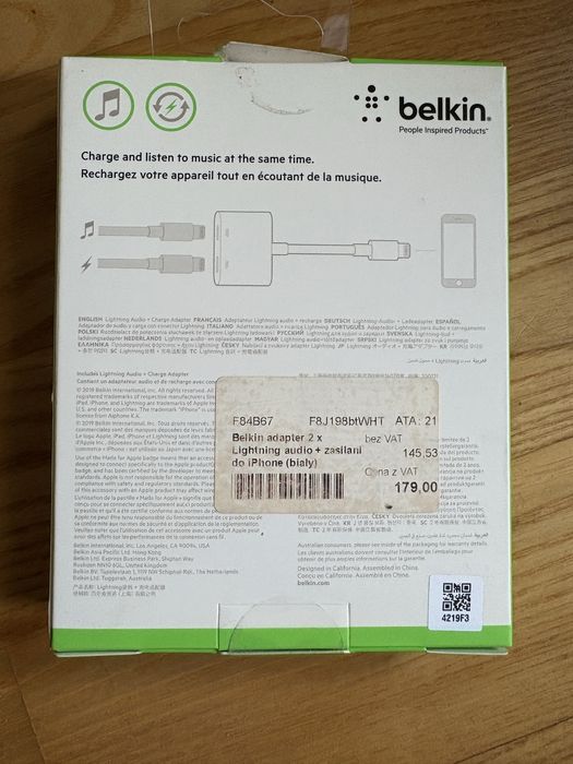 Rozgałęźnik adapter Belkin lightning audio charge