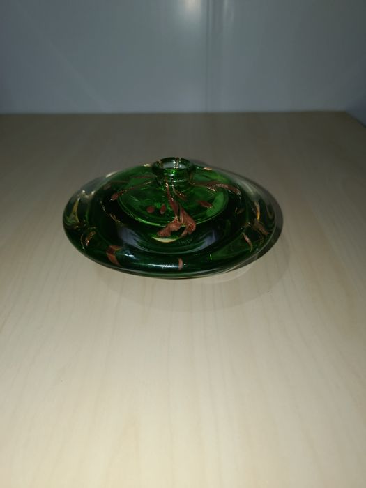 Vaso de Vidro Artístico Italiano Crisalcor – Verde com Detalhes Dourad