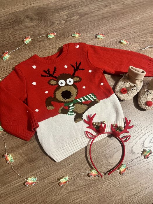 Новорічний светр з оленем lc waikiki різдвяний червоний з білим