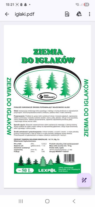Ziemia Ogrodowa Uniwersalna PROMOCJA 7,50zł/50l Warszawa okolice