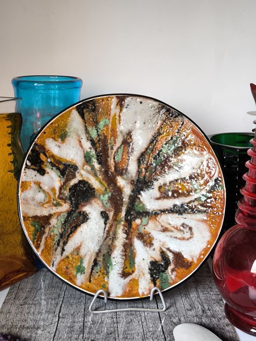 Patera na nóżkach Olkusz piękna stara emalia  PRL