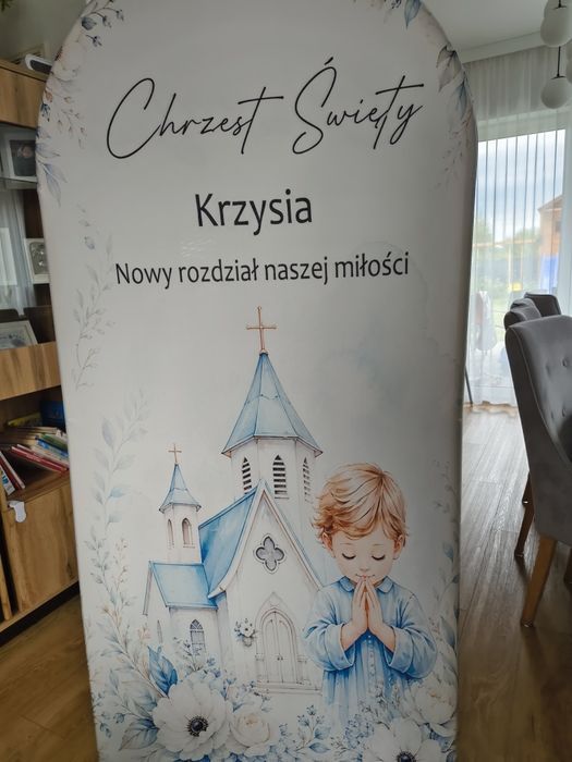 Dekoracja baner na łuk na chrzest święty Krzysia 180x80 cm
