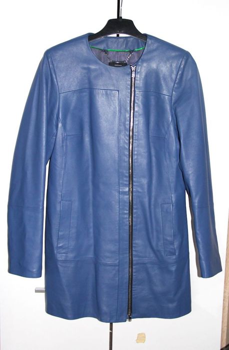 ochnik skóra owcza niebieska kurtka płaszcz xs s 34 36