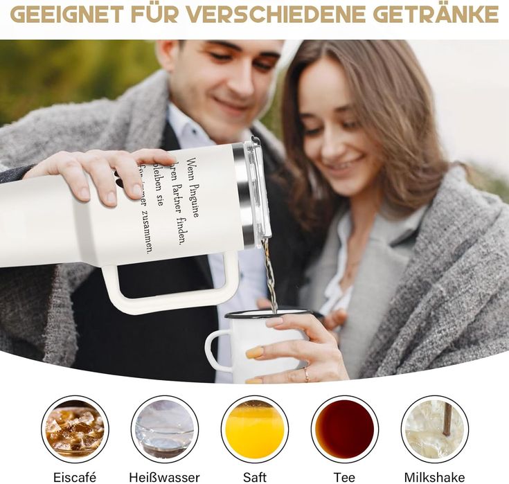 Kubek termiczny 1200 ml, stal nierdzewna, szczelny, biały pingwin