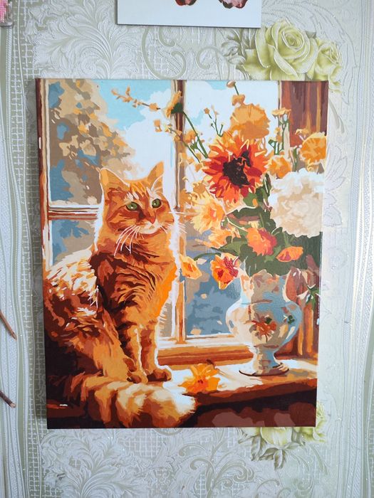 Картина по номерах "Рудий котик"(розфарбована)