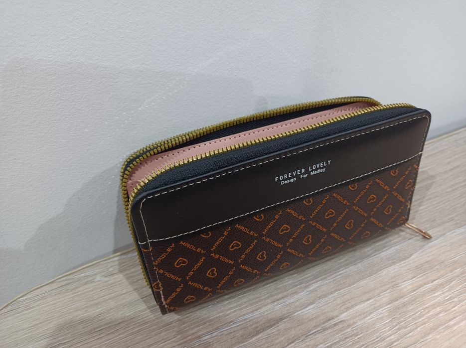 Portfel dwukomorowy brązowy damski