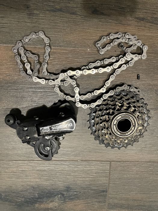 Przerzutka shimano, wolnobieg 6 zębatek, łańcuch shimano