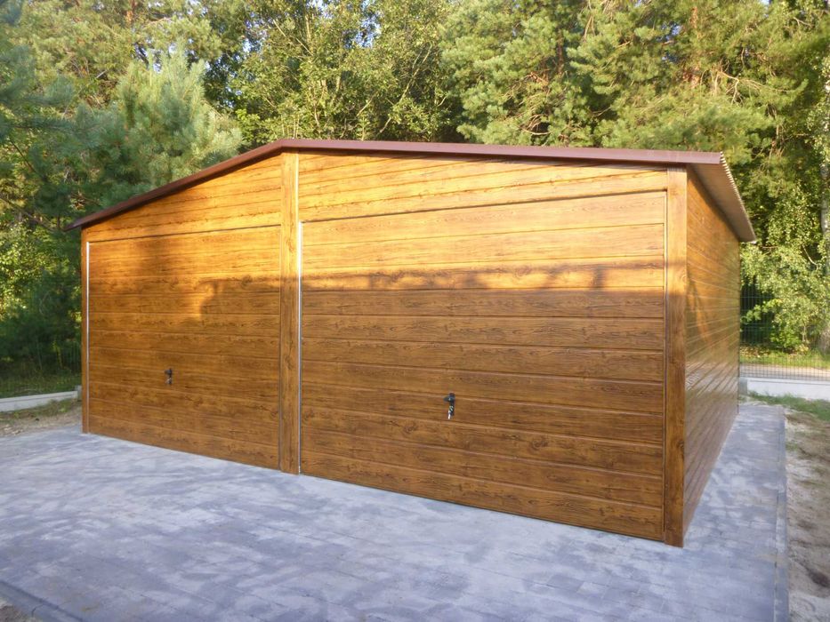 Garaż blaszany Blaszak DREWNOPODOBNY 6x5 6x6 8x5 8x6 ORZECH ZŁOTY DĄB garaże Katowice