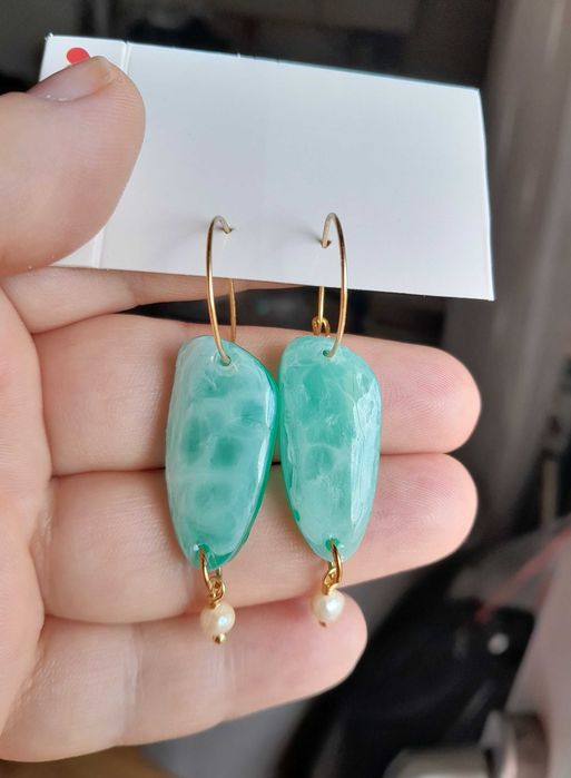 Naszyjnik z kamienia naturalnego Larimar, perły.