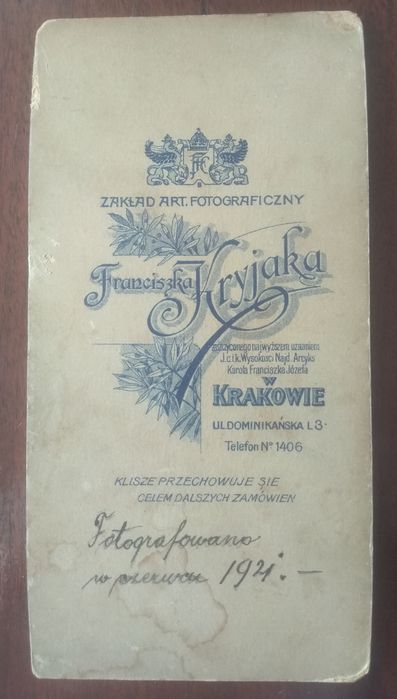 Dziecko atelier Kraków kartonik 1921r