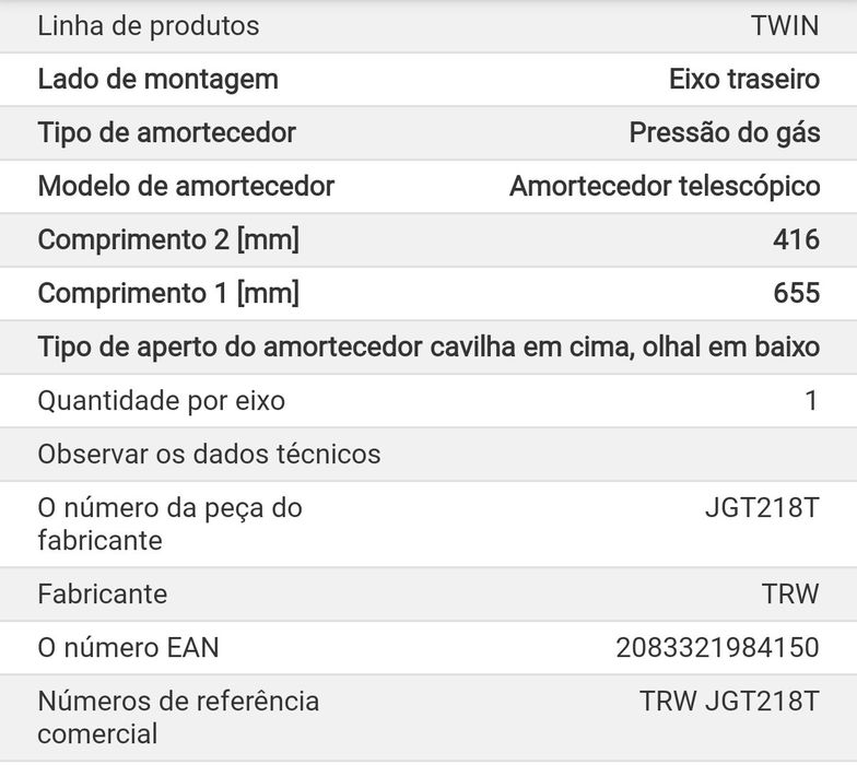 Amortecedores traseiros VW Golf, Skoda, Seat