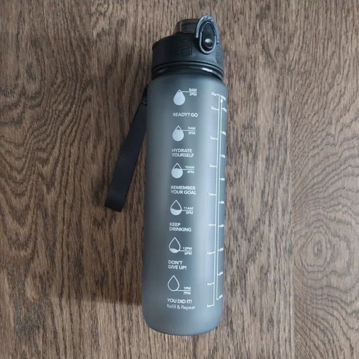 Butelka motywacyjna na wodę, Szary, Benefit Systems, BPA Free, 1 L