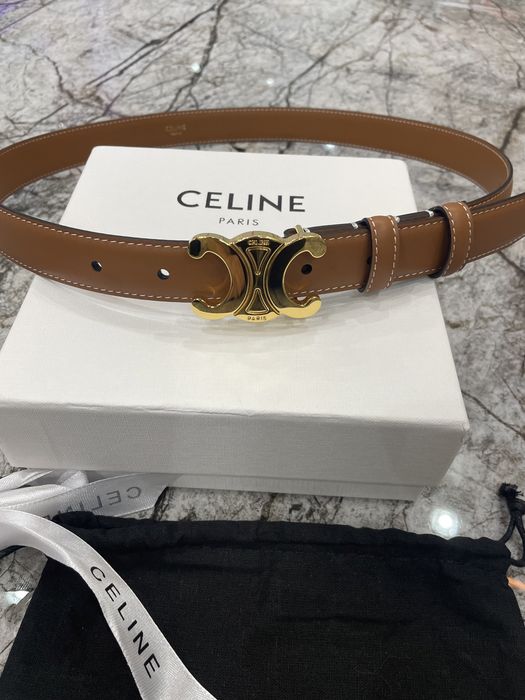 Pasek skórzany Celine Medium Triomphe brązowy 2,5 cm