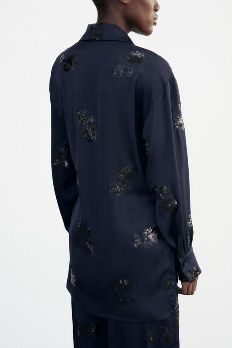 Атласний костюм Zara з паєтками (блейзер-кімоно + штани)