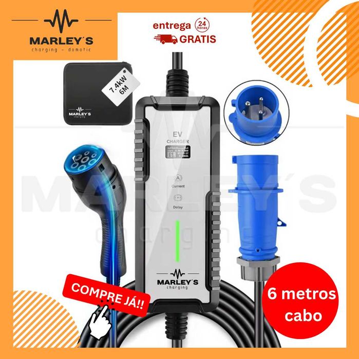 Carregador Portátil 7 kw - 32A - c/ 6 metros Cabo - Saco Transporte