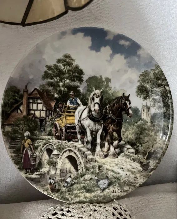 **Wedgwood Obraz Kolekcjonerski Talerz Angielska Porcelana Wieś Konie