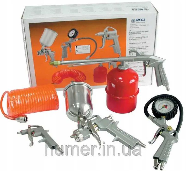 Комплект пневмоінструментів 5в1 Mega 5 м, 1/4"