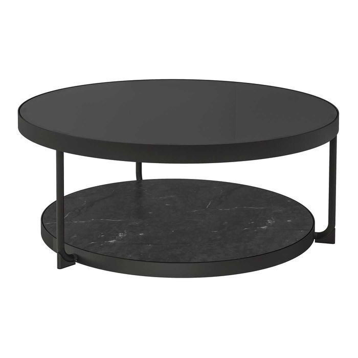 Mesa de centro, antracite efeito mármore/preto vidro, 88 cm · Como novo