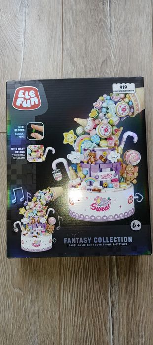 Nowe klocki Elefun Cukierkowa Pozytywka grająca i świecąca 919 elem.
