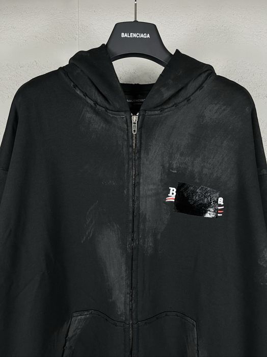 Зип худи BALENCIAGA оверсайз унисекс черное на замке кофта с капюшоном