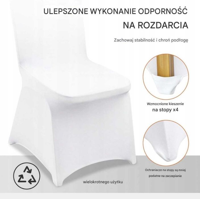 Pokrowce elastyczne  na krzesła 50 sztuk białe