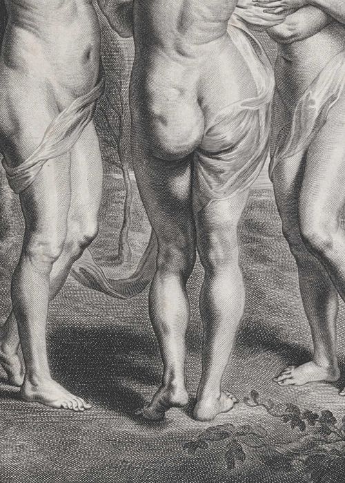 Miedzioryt z 1630 - 1674 rok, "Trzy Gracje", wymiar 38cm x 53cm