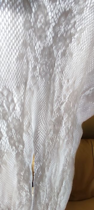 Koronkowe, białe, siatkowe rajstopy