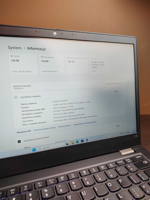 MOBILNY | ThinkPad L13 | i5-10210U | 256SSD NVMe | Win11 | USB-C | ALU