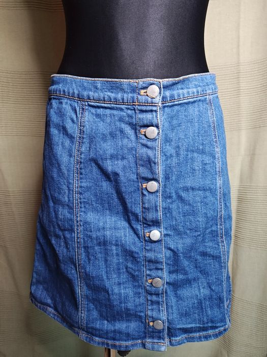 Modna Dżinsowa Spódnica A-linia H&M | Guziki Przód | Denim / Vintage S