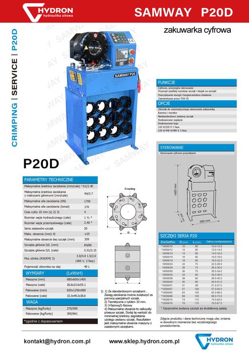 Zakuwarka do węży SAMWAY P20D ( cyfrowa ) + transport + szkolenie