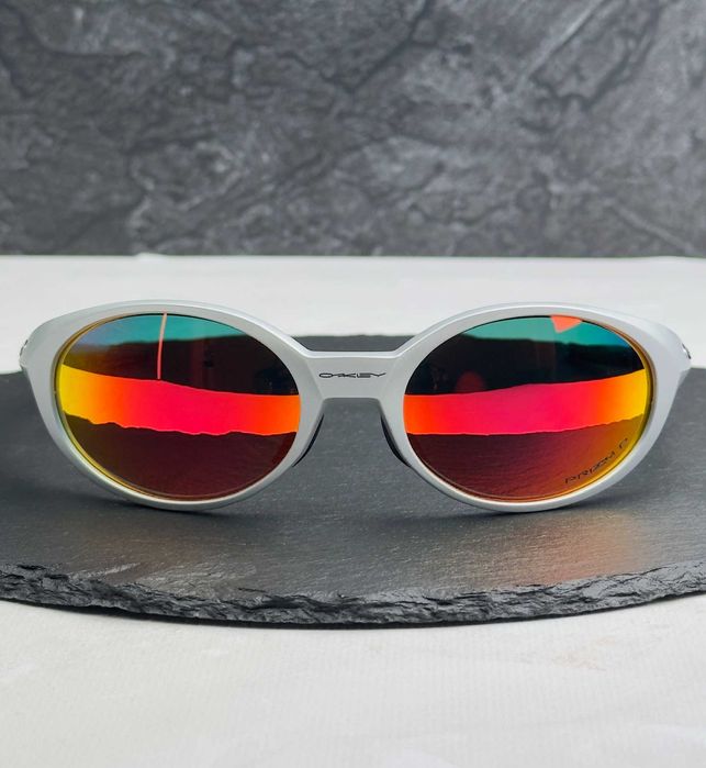 Сонцезахисні окуляри Oakley Eye Jacket Redux OO9438 срібні овальні з лінзою Prizm Ruby, дзеркальні, чоловічі, оригінал