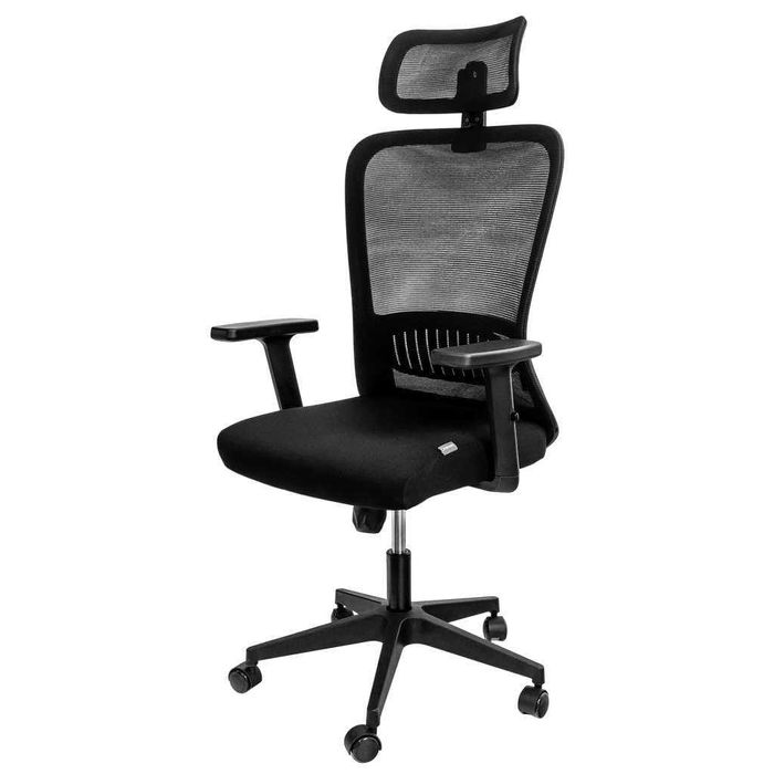 Krzesło biurowe FURVERO NORMA czarne – ergonomiczne, siatka