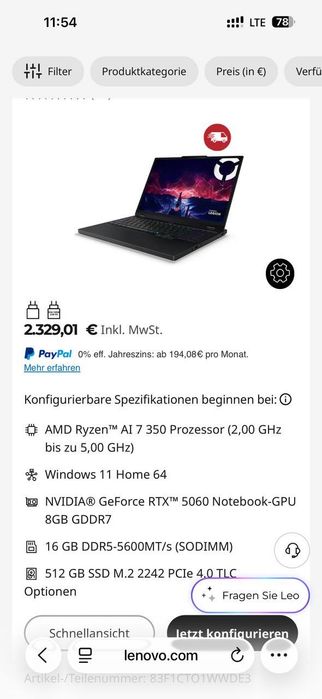 Ноутбук Lenovo Legion 5 (15AKP10) / OLED 2.5K 165Hz / Ryzen AI 7 350 / RTX 5060 8GB GDDR7 / 16GB / 512GB SSD / Стан нового