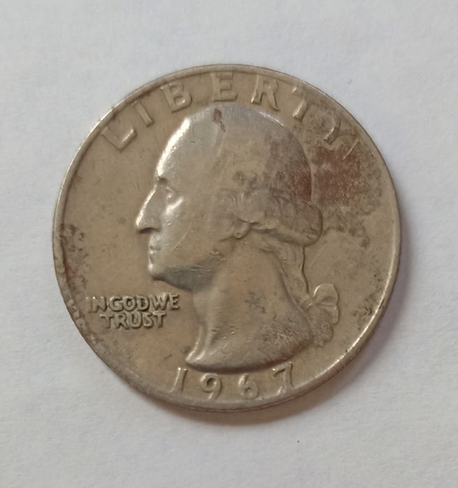 Коллекционная Монета Quarter Dollar 1967г.  Американский Четвертак